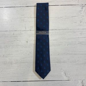 Nautica Navy Blue Anchor Pattern Men’s Skinny Tie
